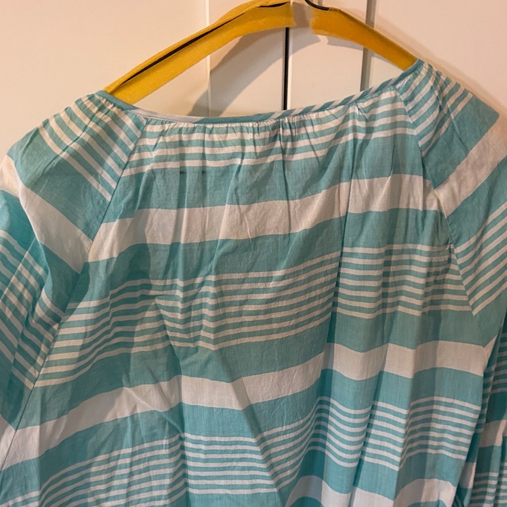NWT Talbots Turquoise and White Striped Peasant Top with beaded Panel - Picture 8 of 8